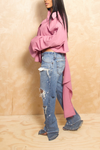 *Pink cut off boyfriend button-up shirt L/XL