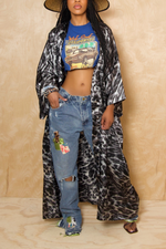 Earl Grey leopard print Kimono with Scarf