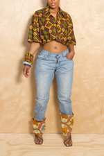 Green Octopus light denim cuff jeans