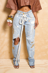 Gold & white splatter painted distressed hole jeans