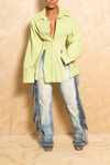 *Sour Green Apple Pleaded Cut out Shirt Dress (M) - FINAL SALE