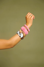 Pink Suede & Mixed Animal Print Bangle 5 Stack braclets