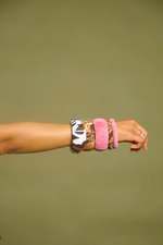 Pink Suede & Mixed Animal Print Bangle 5 Stack braclets