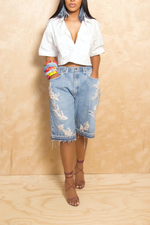 *White Cut off pocket crop vintage button up S