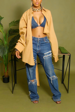 Golden Orange cut off boyfriend button up shirt