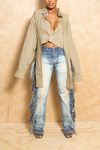*Khaki Green Long Sleeve Lapel Crop top (M/L) - FINAL SALE