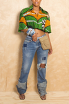 Dark cuffed patchwork hole distressed Levi jeans (Tall Girl Friendly)