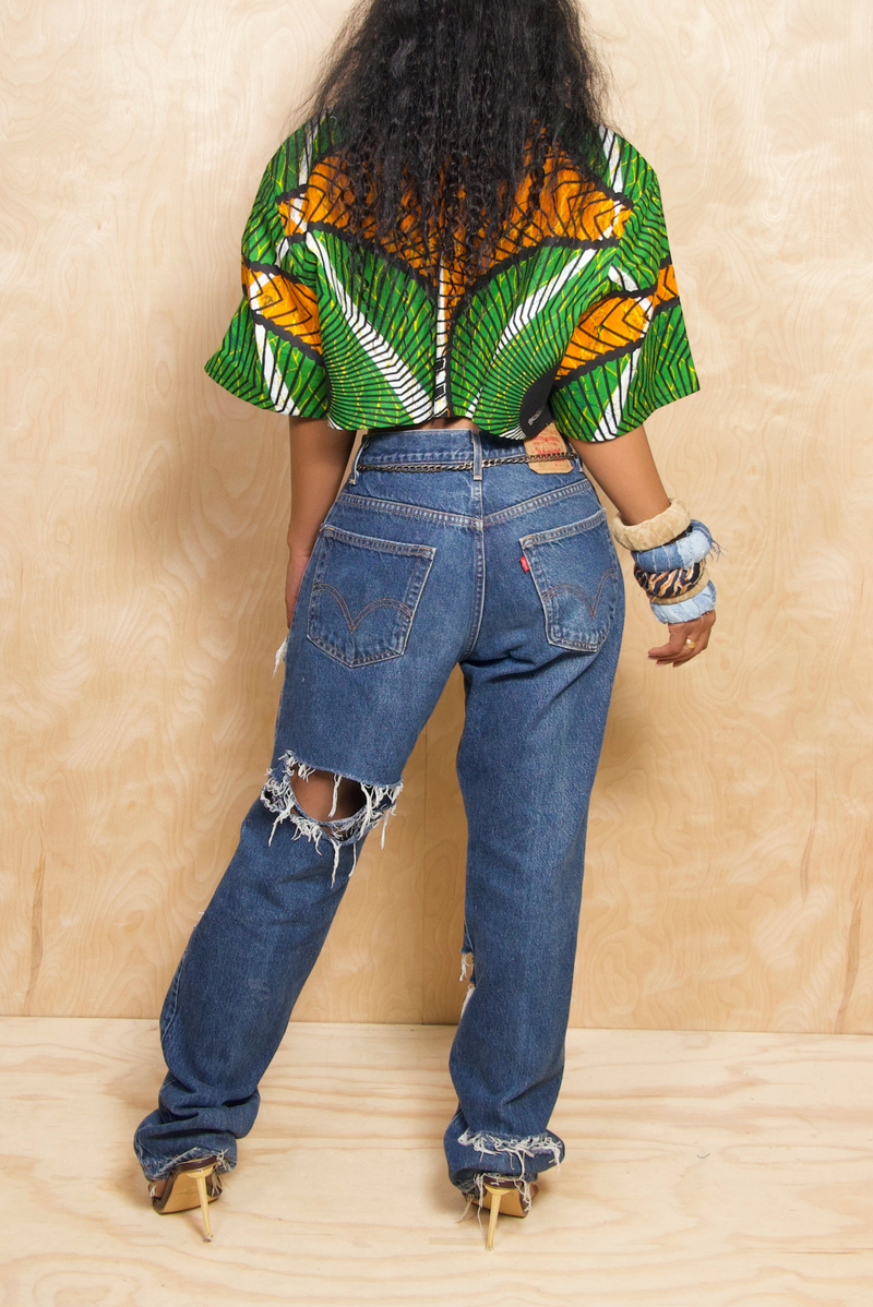 Tangerine Greenery African Crop top (S/M)