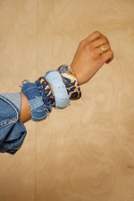 Mixed Denim Leopard Bangles 5 Stack