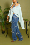Mint green cut off boyfriend button up shirt