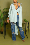 Mint green cut off boyfriend button up shirt