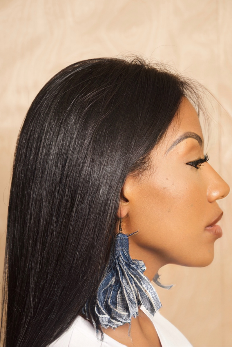 *Vintage Denim Short Fringe earrings