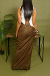 Dark Brown Slacks Wrap Skirt
