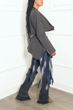 *Gray blue stripes Vintage Two piece suit Denim fringe - FINAL SALE