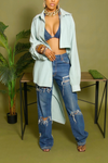 Mint green cut off boyfriend button up shirt
