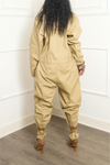 Khaki Long Sleeves / Short Sleeves zipper Jumpsuit