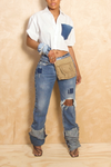 Dark cuffed patchwork hole distressed Levi jeans (Tall Girl Friendly)