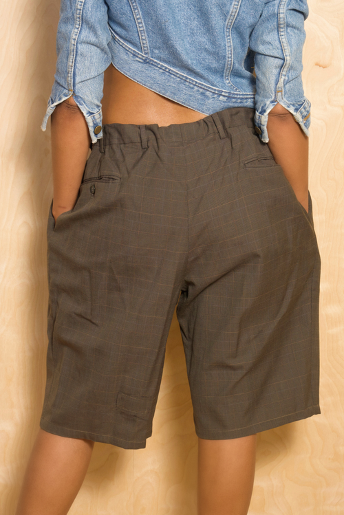 *Dark plaid long slack shorts (S/M) - FINAL SALE