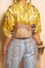 Banana Sunflower African crop top Button up