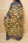 Blue Golden Tiger print Kimono with scarf