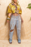 Banana Sunflower African crop top Button up