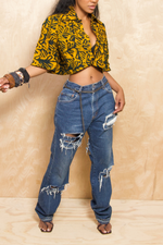 Orange/Black African Crop top