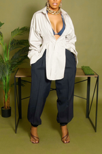 Navy Blue jogger crop blazer set