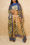 Blue Golden Tiger print Kimono with scarf