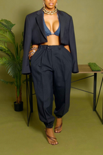 Navy Blue jogger crop blazer set