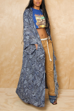 Blue sheer snake skin animal print Kimono with scarf