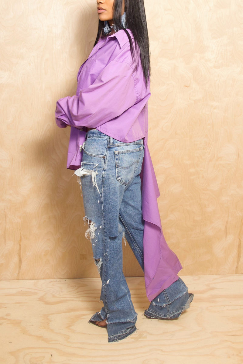 *Light Purple cut off boyfriend button-up shirt S/M/L