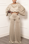 Golden High Waisted Pocket Wide leg Pants