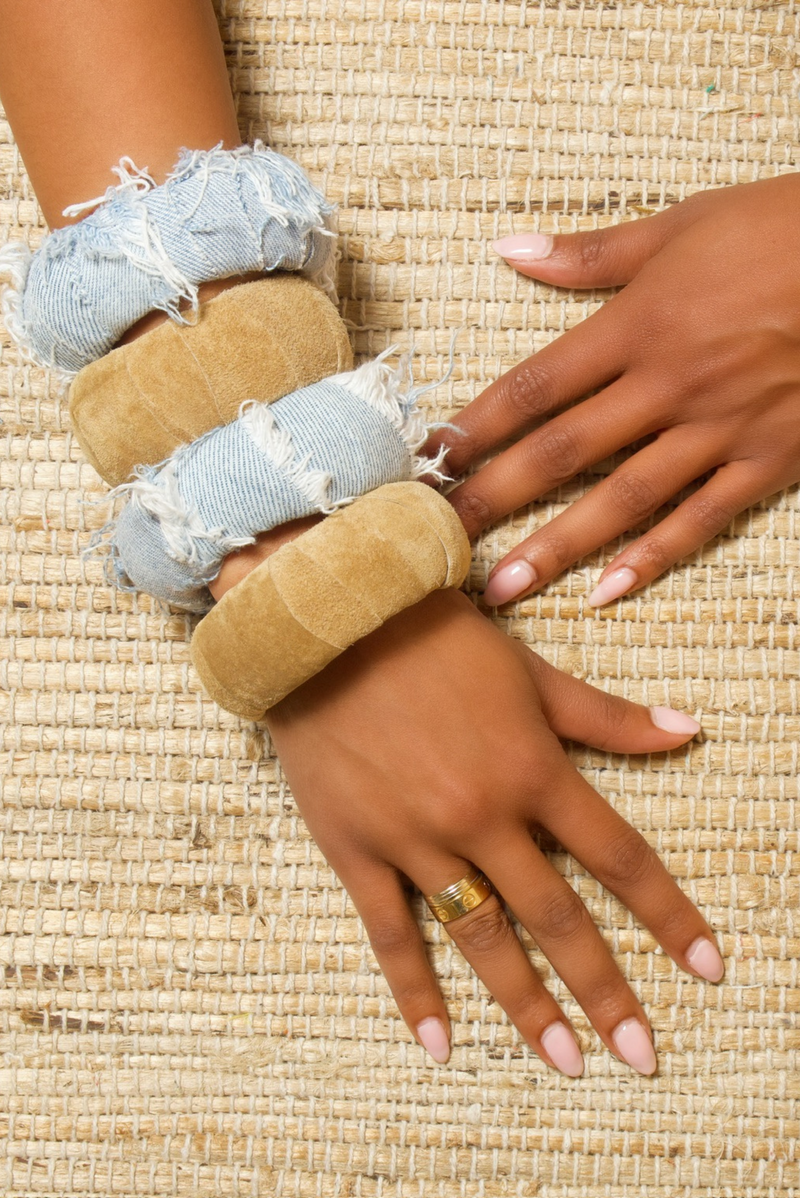 Tan & Denim distressed 100% Genuine leather Suede 4 stack bangles