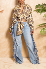 Denim Wide leg fringe jeans