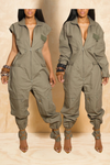 Olive Light Green Long sleeve/Short Sleeve zipper Jumpsuit