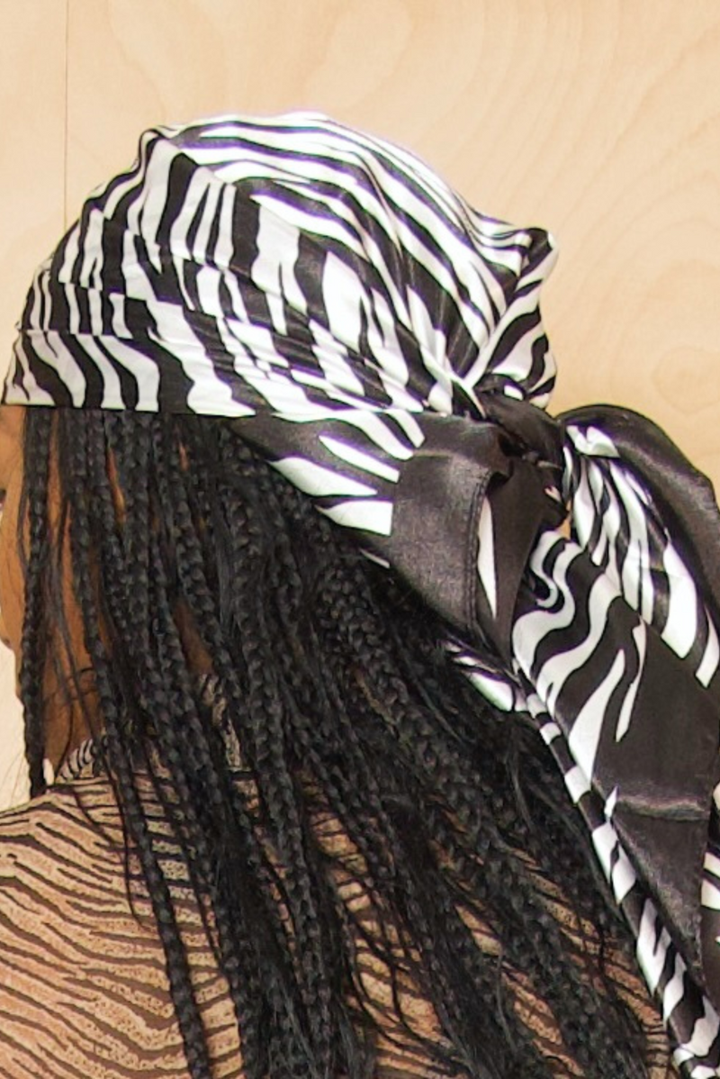 Black/White zebra print Silk Headscarf