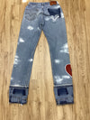 Denim Queen of hearts white painted distressed jeans