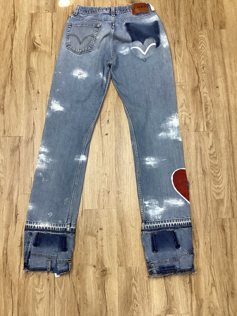 Denim Queen of hearts white painted distressed jeans