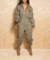 Olive Light Green Long sleeve/Short Sleeve zipper Jumpsuit