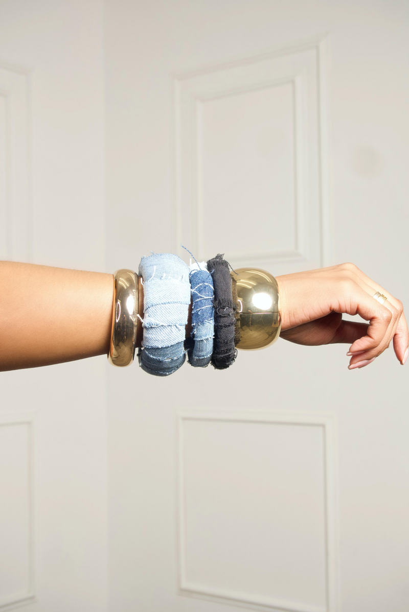 5 Golden Denim Black Stacked Bangles Bracelets