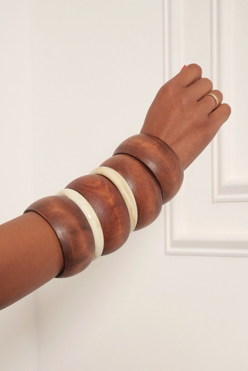 Melanin Brown White Marbel 6 Stacked Bangles bracelets