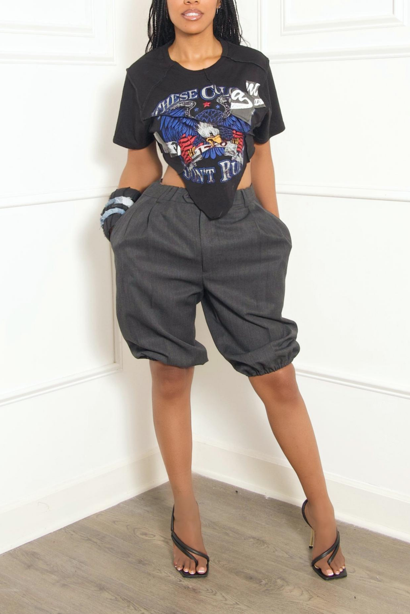 Dark Gray elastic Bermuda Shorts