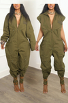 Forest Green Long Sleeves / Short Sleeves zipper Jumpsuit