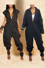 Black Long Sleeves / Short Sleeves zipper Jumpsuit