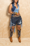 Dark Blue Denim mix fringe bermuda shorts