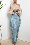 Pretty blue Floral print long Fringe Skirt FINAL SALE