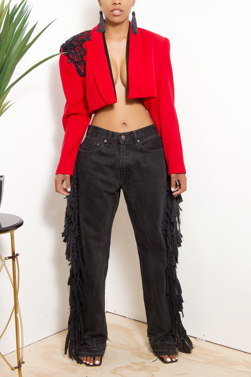 Embellished Red Crop Blazer (S/M) one of one