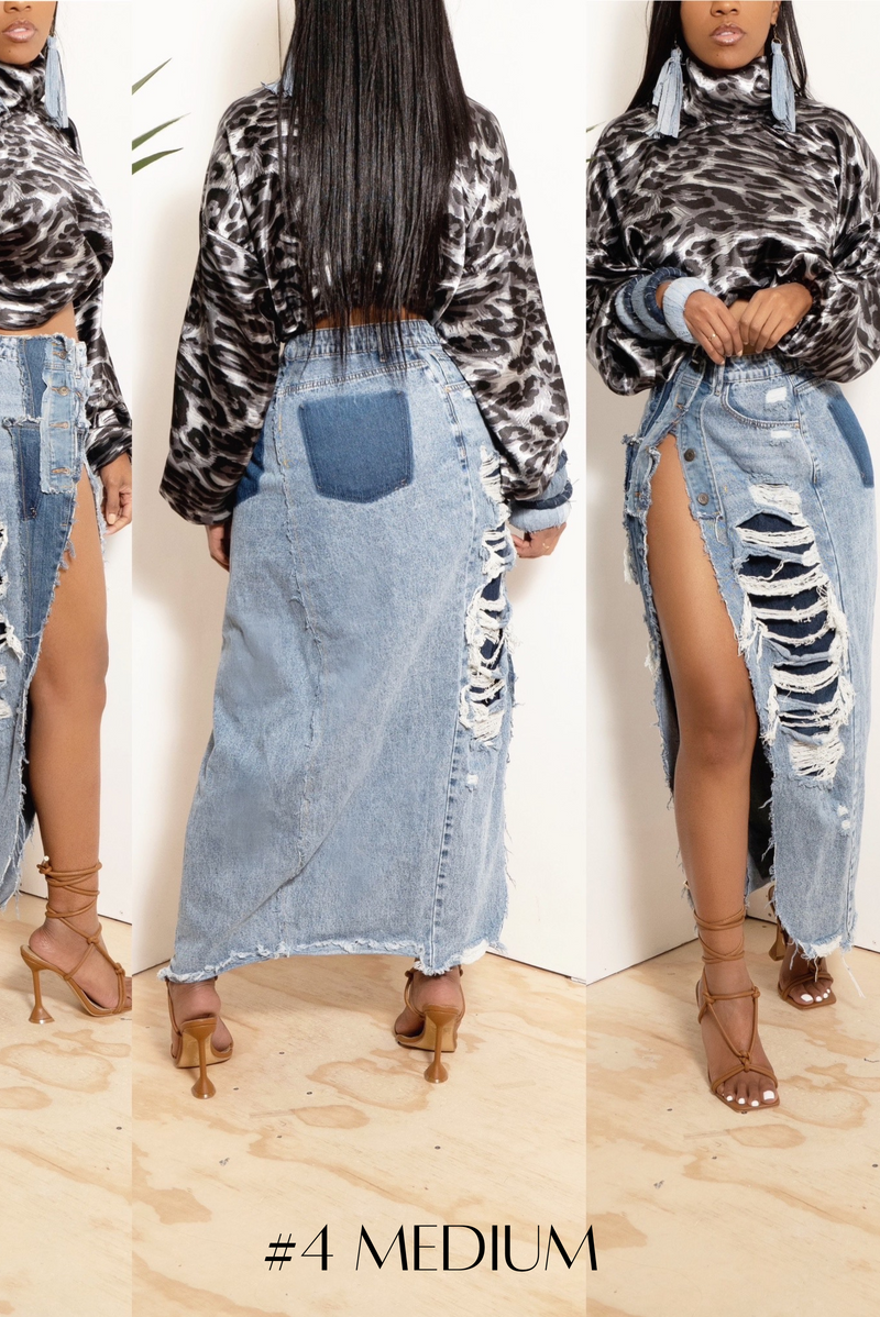 Denim wrap button skirt online