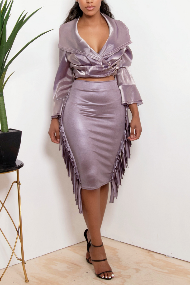 Midi Shin Purple Fringe Skirt FINAL SALE