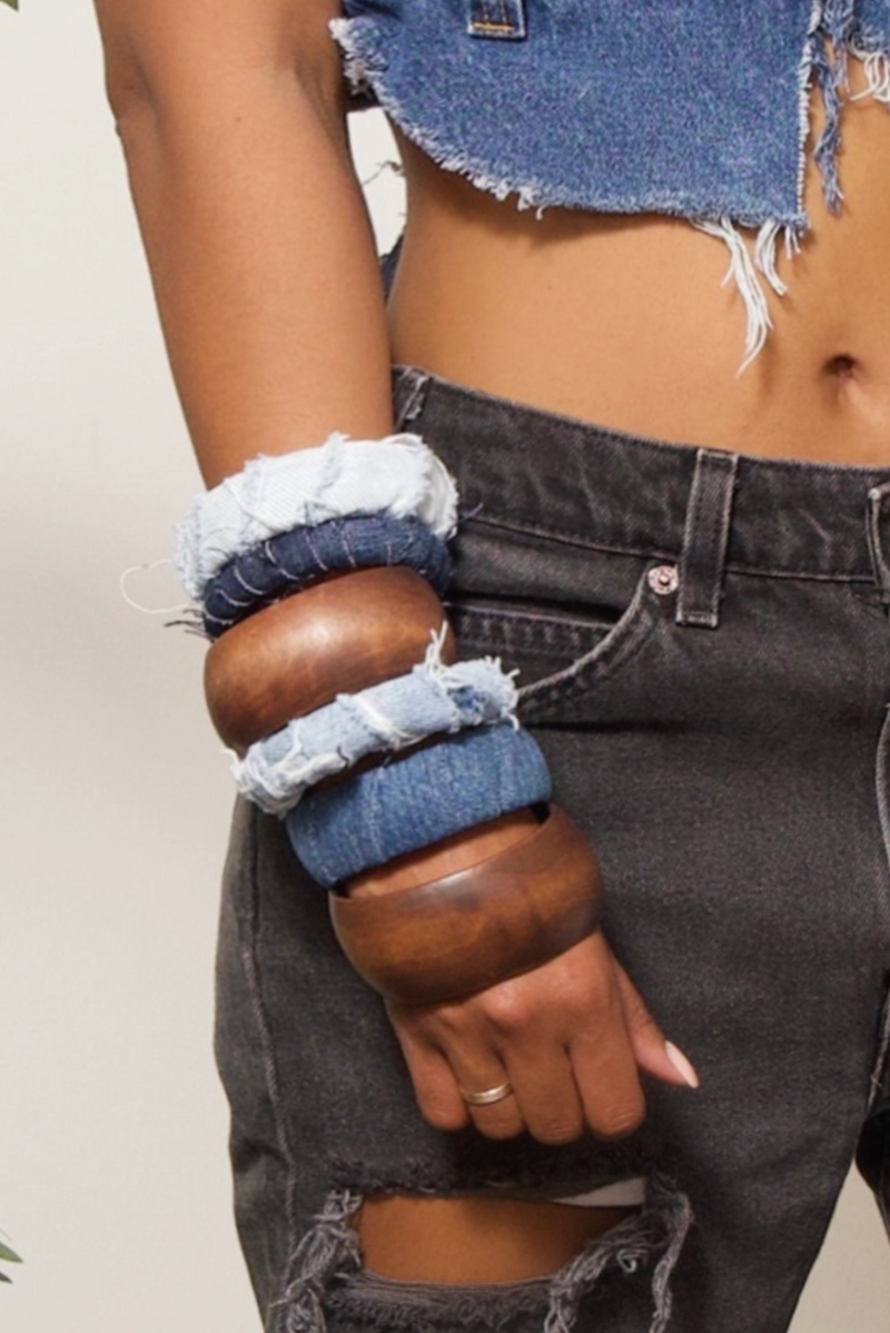 Denim double brown bangles 6 stack
